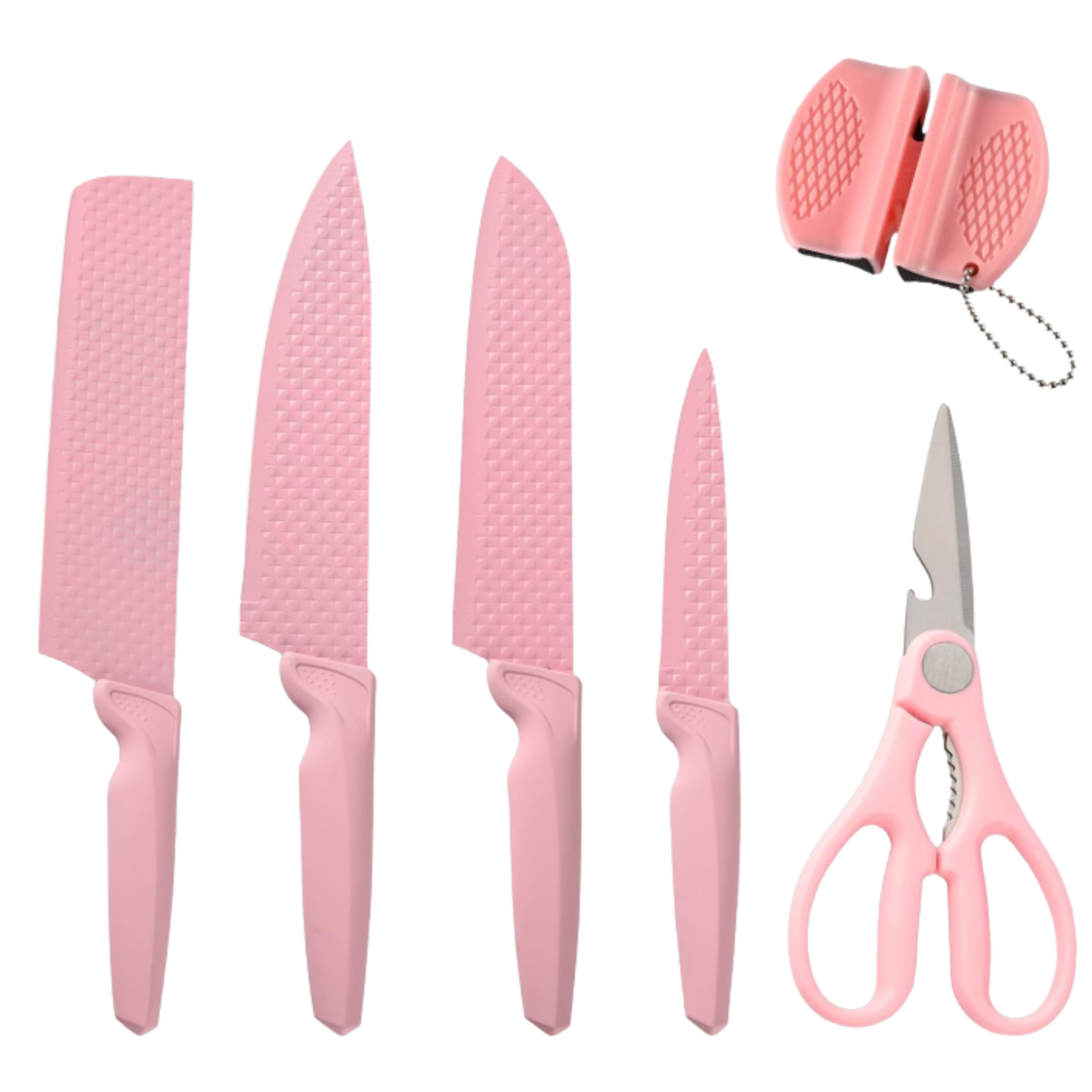 Set de cuchillos x6 piezas Rosados con afilador