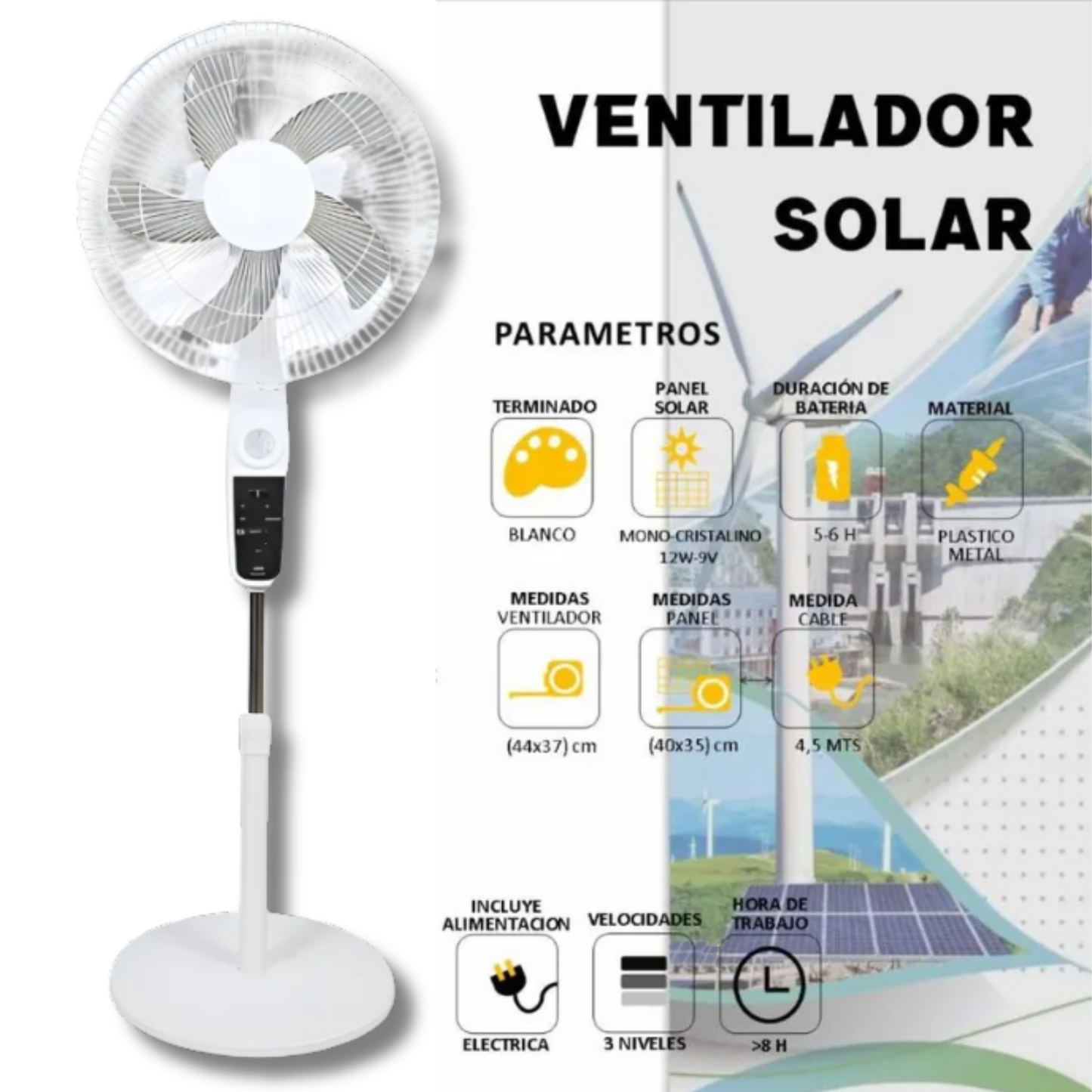 Ventilador De Piso Portátil Panel Solar