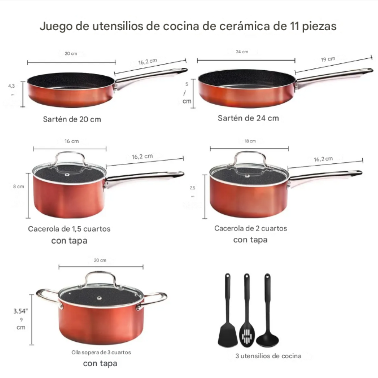 Set De Ollas Sartenes Y Utensilios De Cocina 11 Pcs