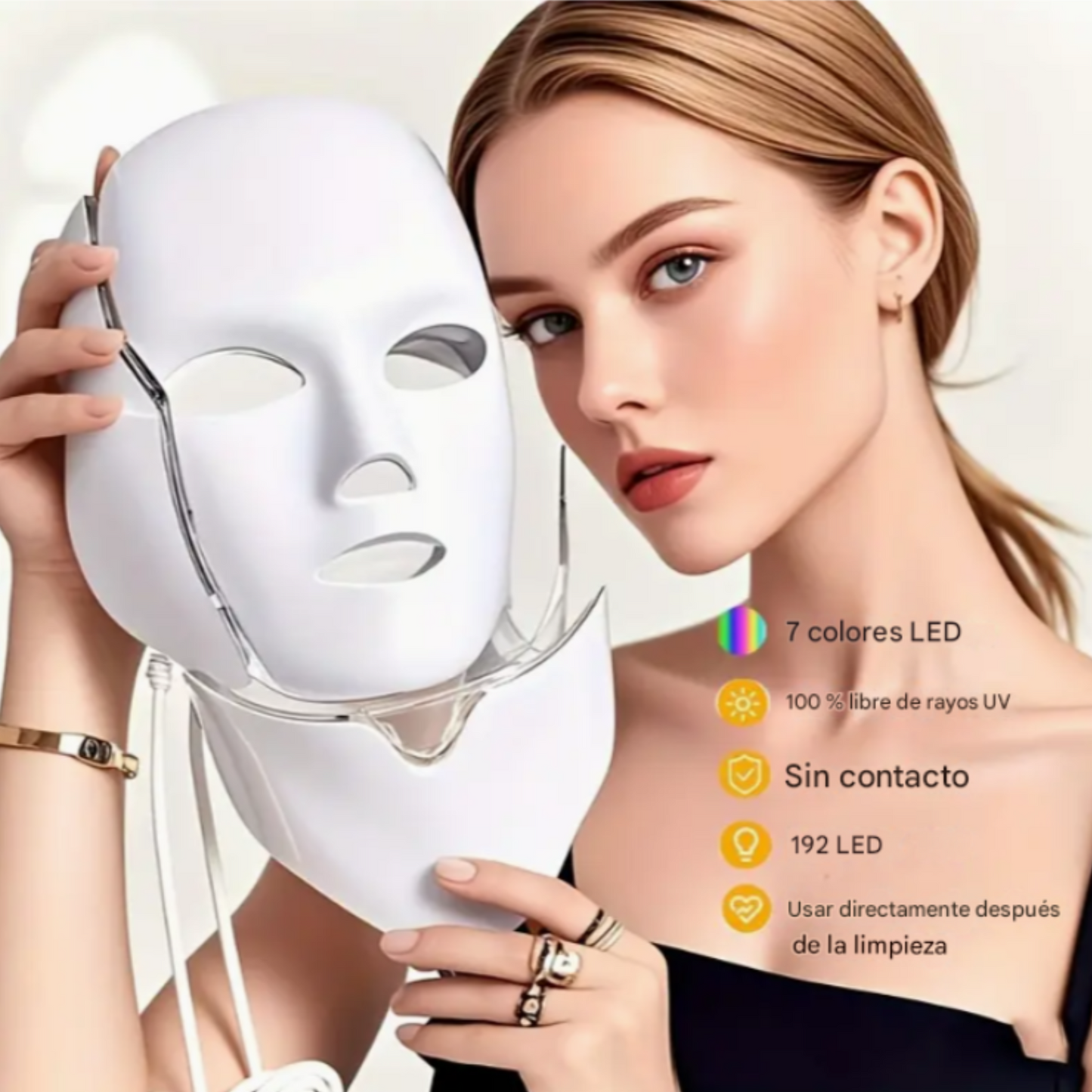 Mascara Facial Led Con Cuello Fotónica 7 Colores