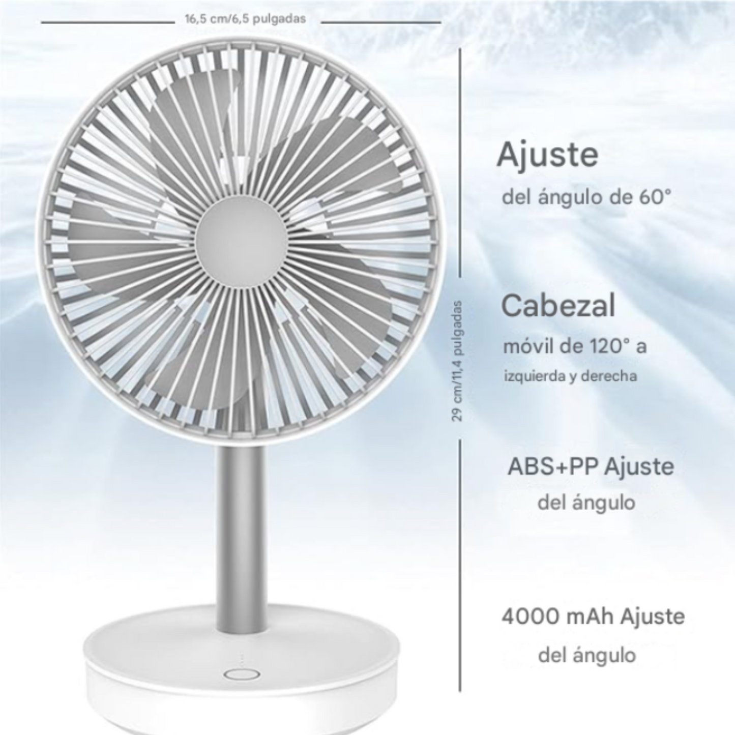 Mini Ventilador de escritorio Recargable 3 Velocidades