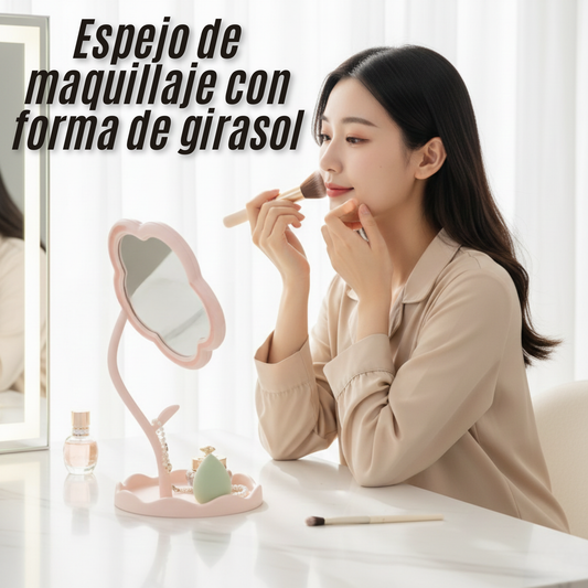 Espejo de maquillaje con forma de girasol
