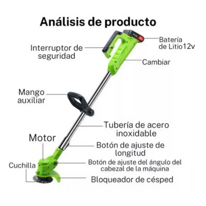 Podadora De Césped Eléctrica Inalámbrica + ruedas