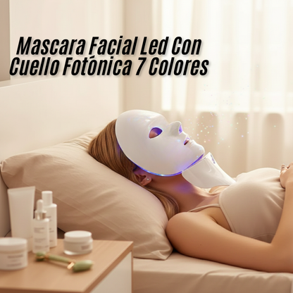 Mascara Facial Led Con Cuello Fotónica 7 Colores