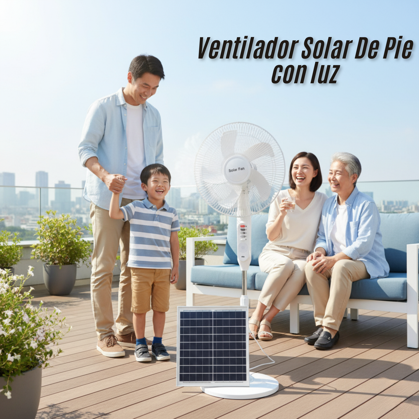 Ventilador Solar de Pie con luz