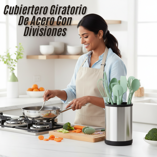 Cubiertero Giratorio De Acero Con Divisiones