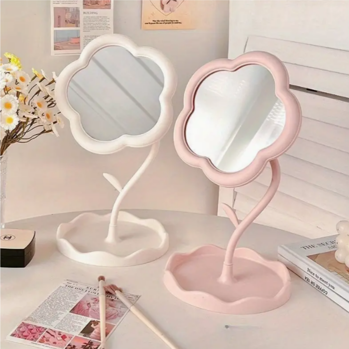 Espejo de maquillaje con forma de girasol