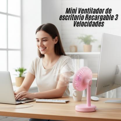 Mini Ventilador de escritorio Recargable 3 Velocidades