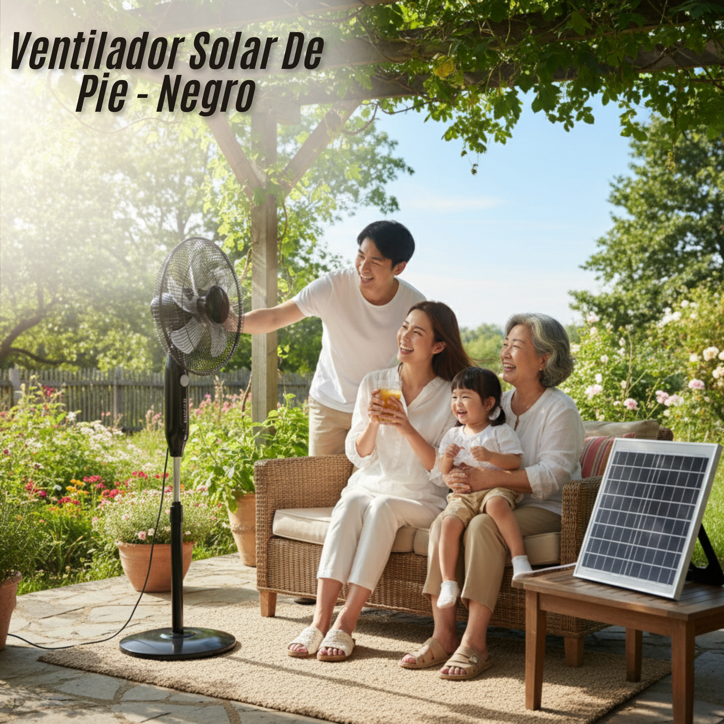 Ventilador Solar De Pie - Negro