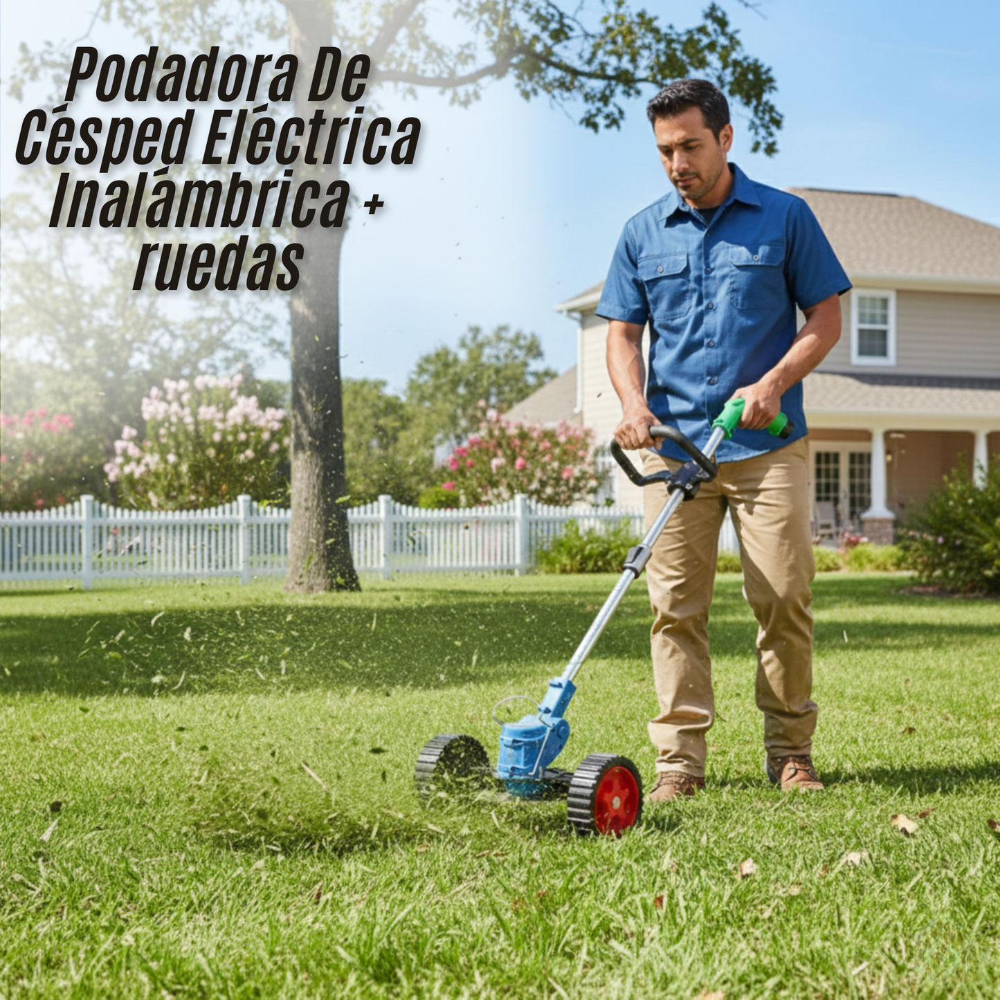 Podadora De Césped Eléctrica Inalámbrica + ruedas
