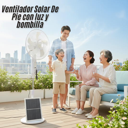 Ventilador Solar De Pie con luz y bombilla