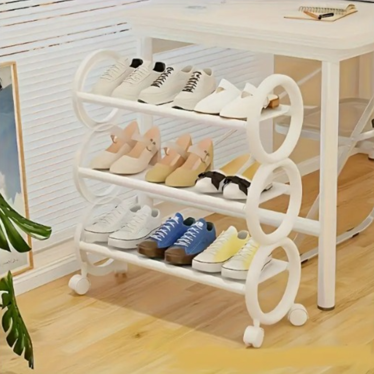 Estante de 3 Niveles Para Zapatos Con Ruedas