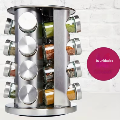 Organizador de Especias de Acero Inoxidable de 16 piezas