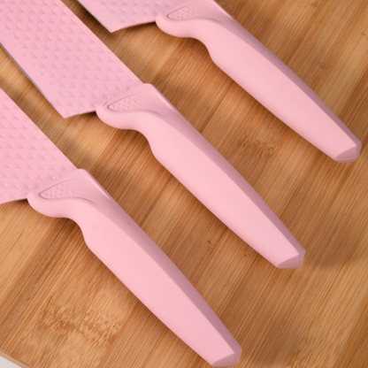 Set de cuchillos x6 piezas Rosados con afilador