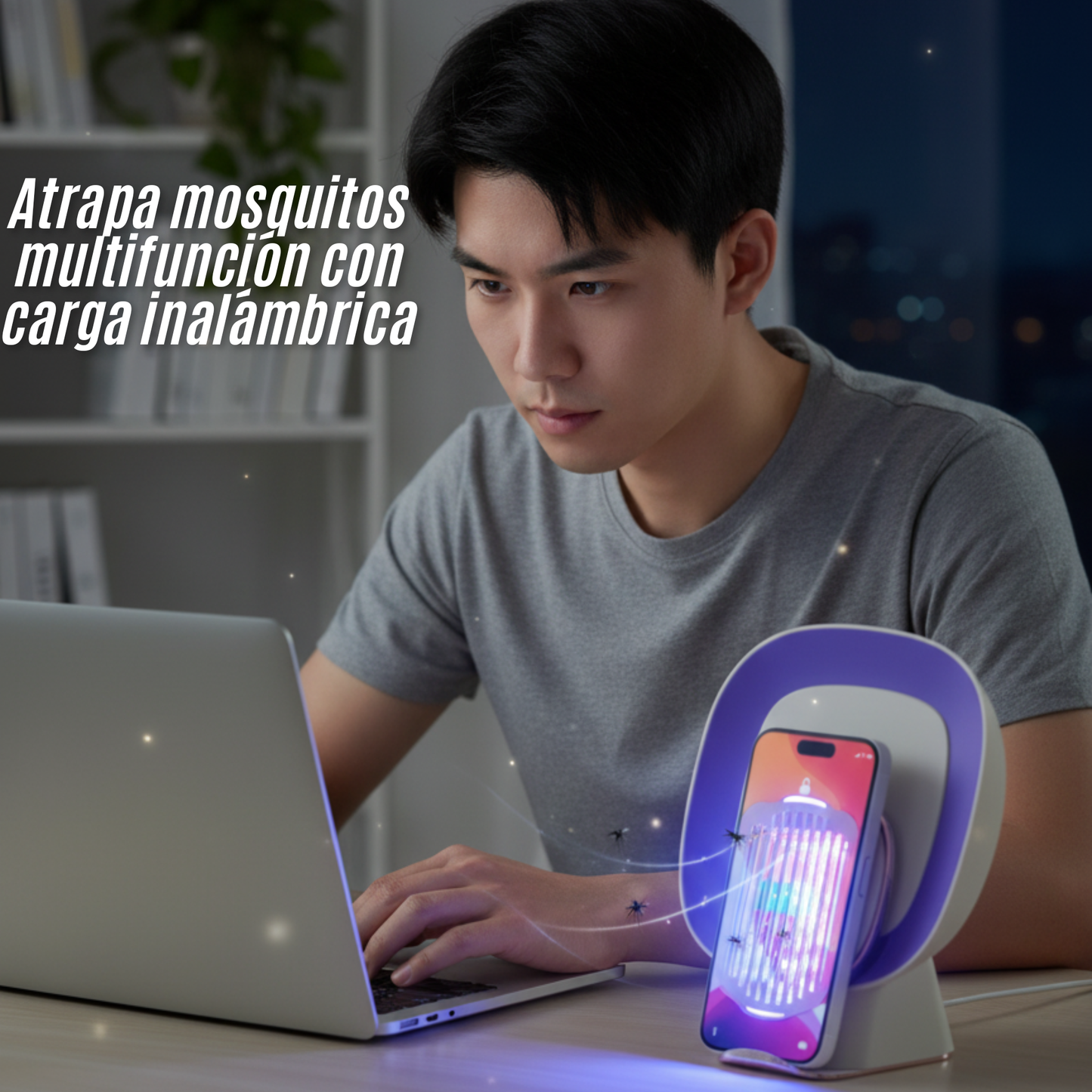 Atrapa mosquitos multifunción con carga inalámbrica para celular