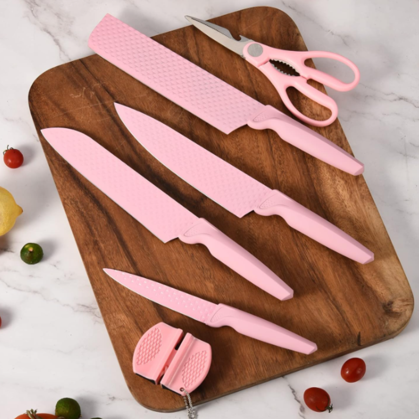Set de cuchillos x6 piezas Rosados con afilador