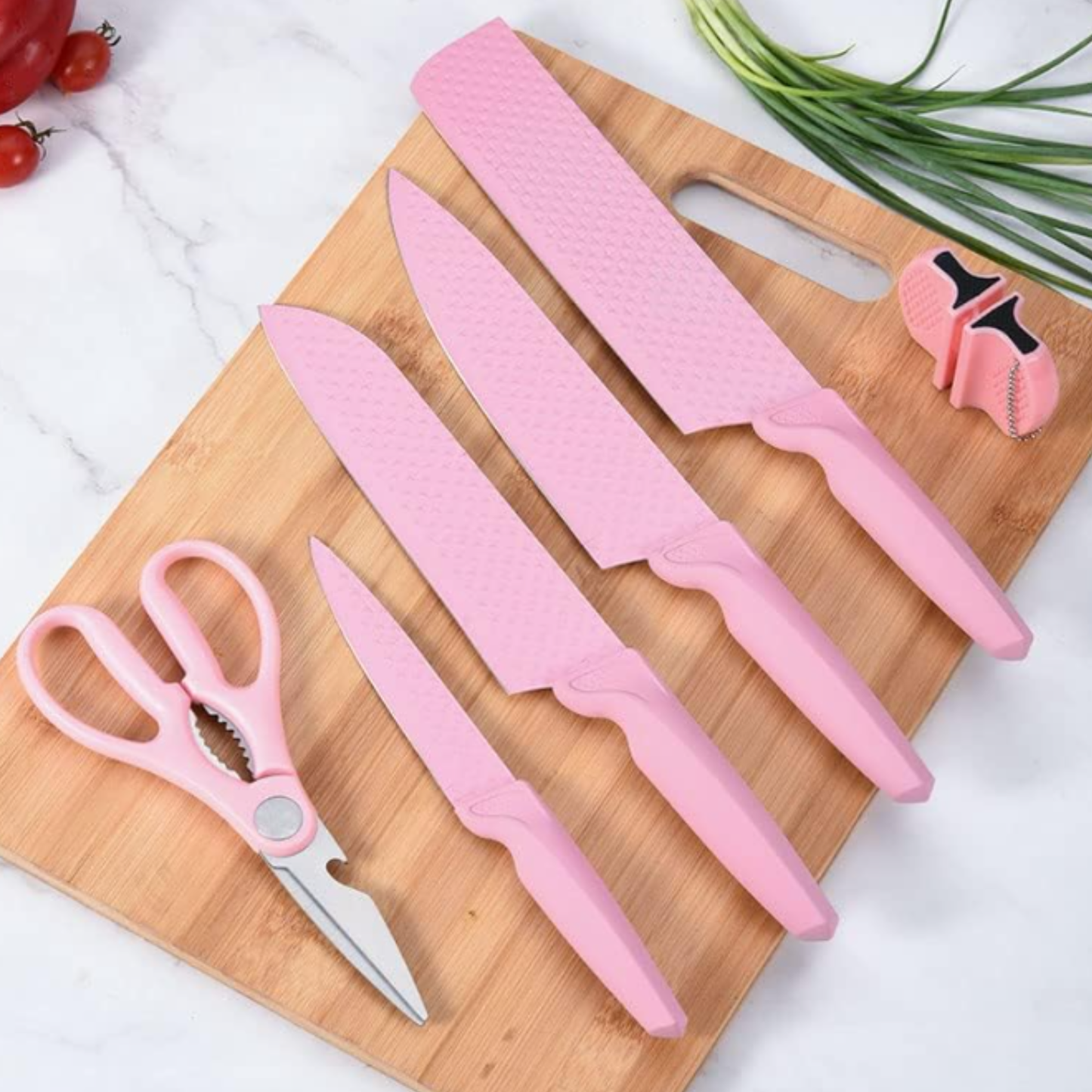 Set de cuchillos x6 piezas Rosados con afilador