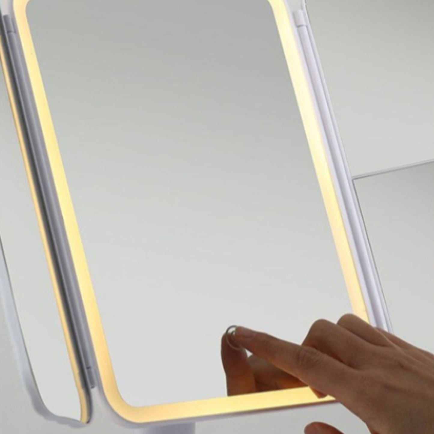 Espejo de tocador LED plegable con mini gaveta