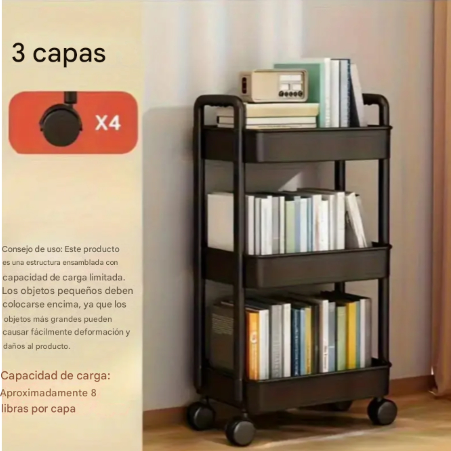 Organizador Multiusos 3 Niveles con Ruedas