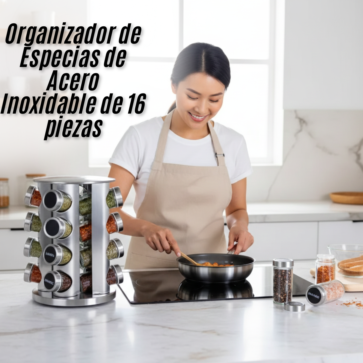 Organizador de Especias de Acero Inoxidable de 16 piezas