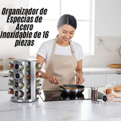 Organizador de Especias de Acero Inoxidable de 16 piezas