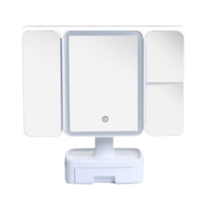 Espejo de tocador LED plegable con mini gaveta