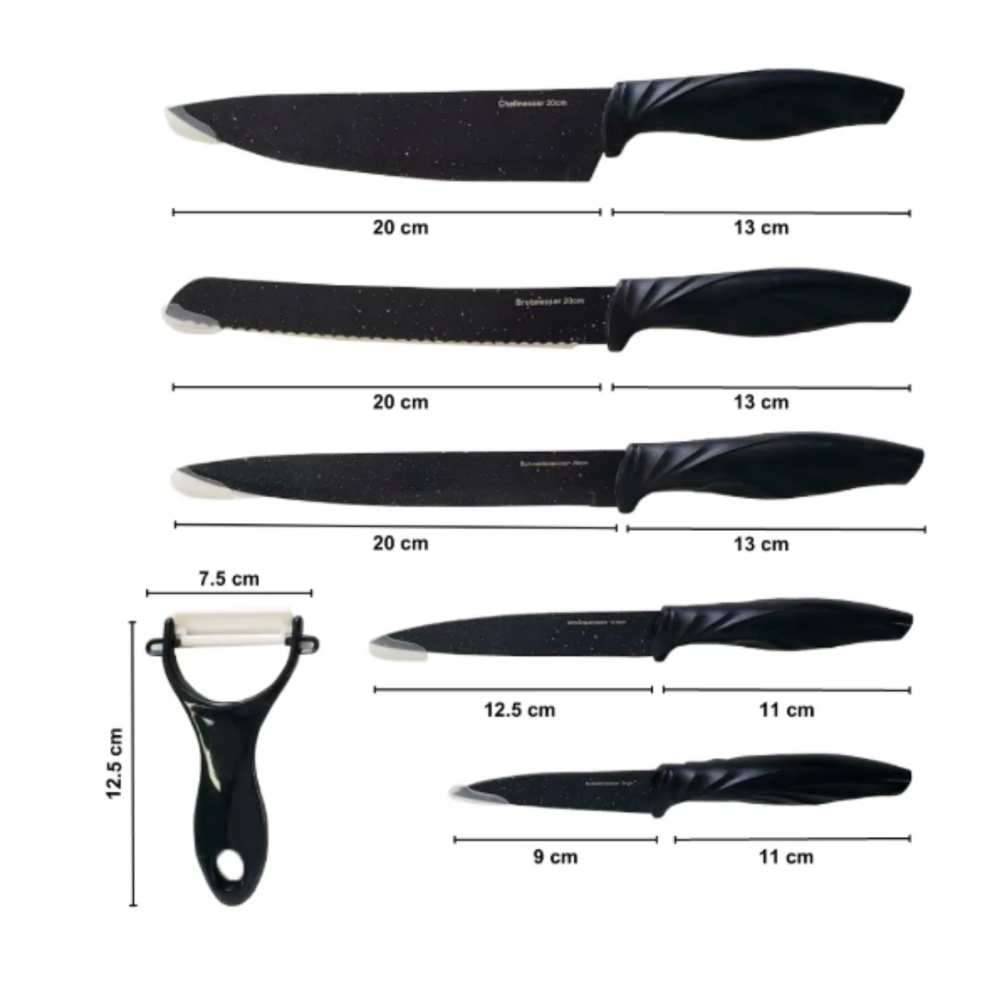 Set de cuchillos x6 piezas Negros