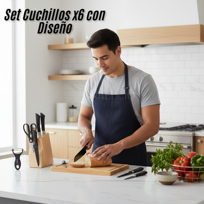Set Cuchillos x6  Negros con Diseño