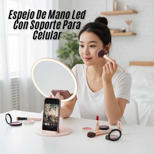 Espejo De Mano Led Con Soporte Para Celular