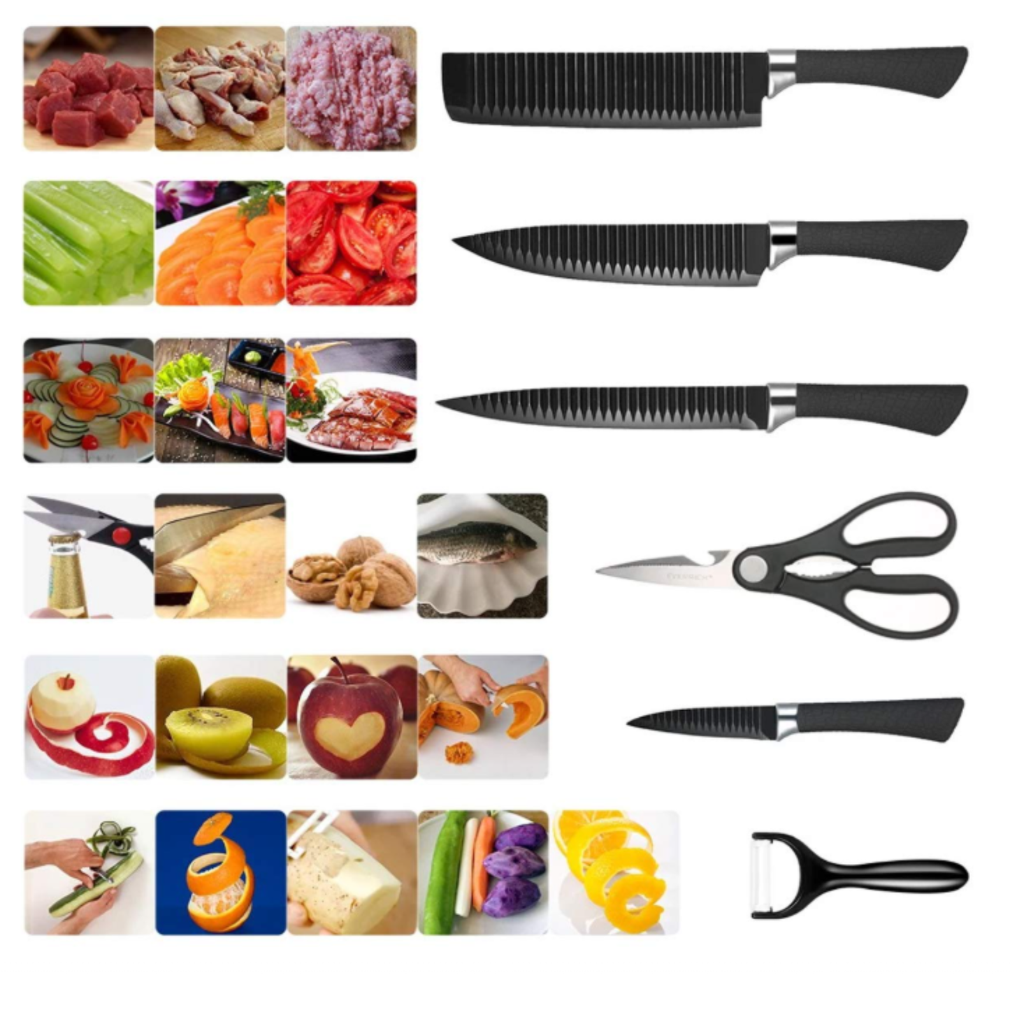 Set Cuchillos x6  Negros con Diseño