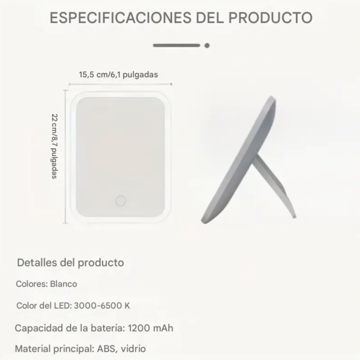 Espejo de mano con luz led