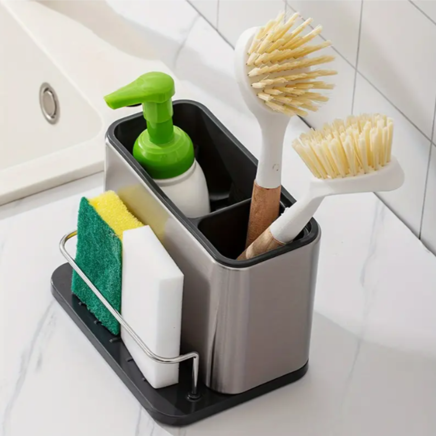 Dispensador De Jabón Con Soporte Para Esponja 3 en 1