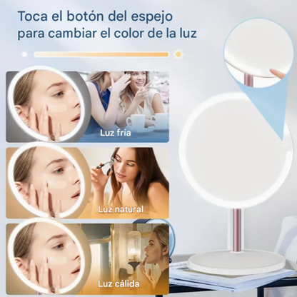 Espejo De Mano Led Con Soporte Para Celular