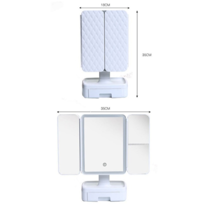 Espejo de tocador LED plegable con mini gaveta