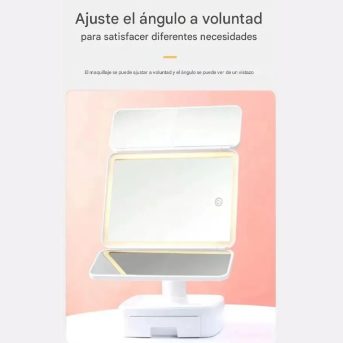 Espejo de tocador LED plegable con mini gaveta