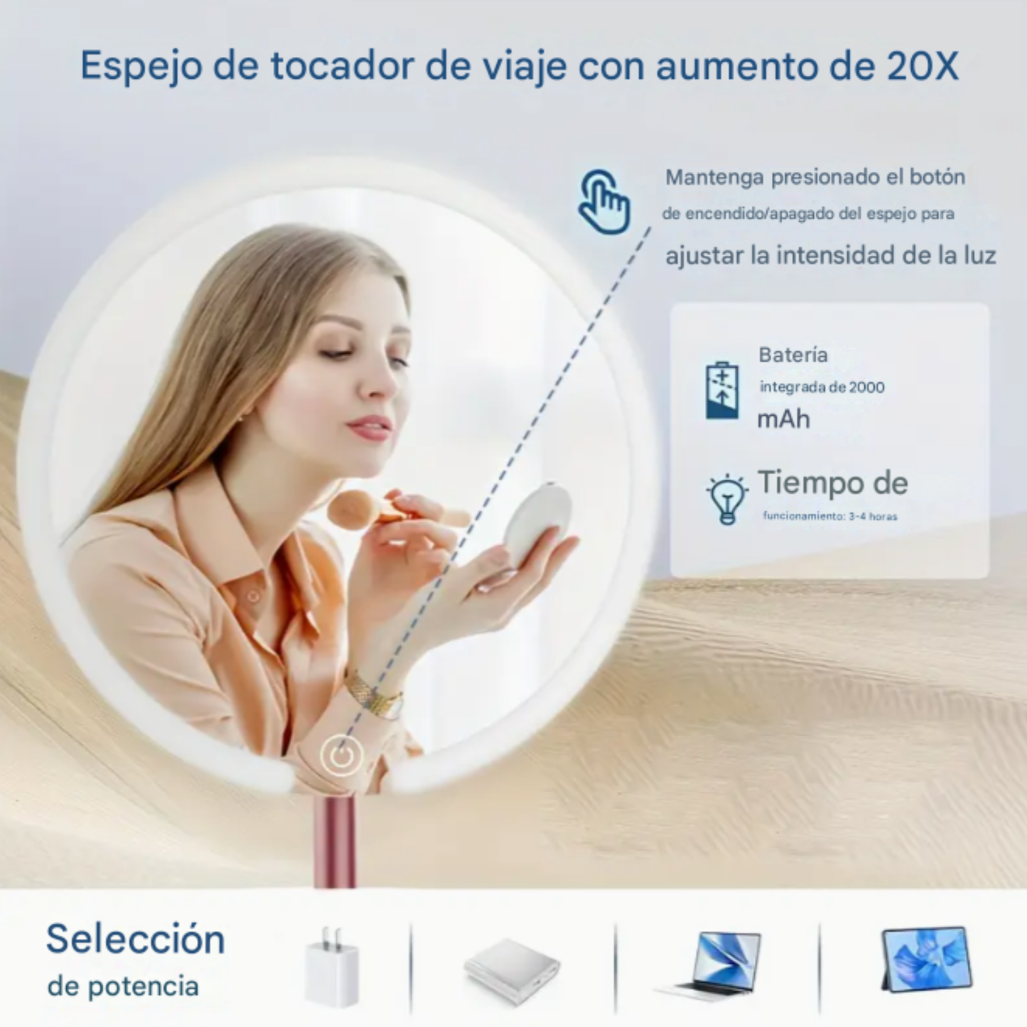 Espejo De Mano Led Con Soporte Para Celular