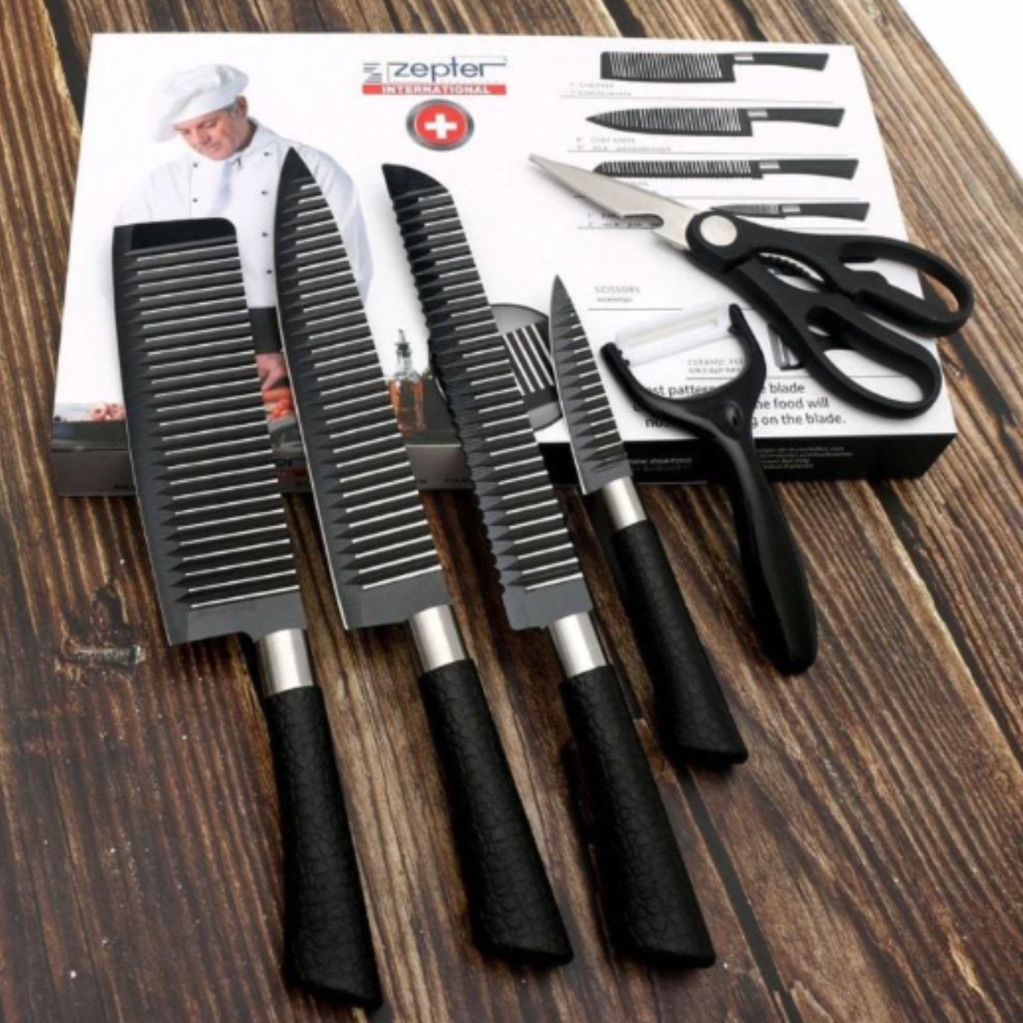 Set Cuchillos x6  Negros con Diseño