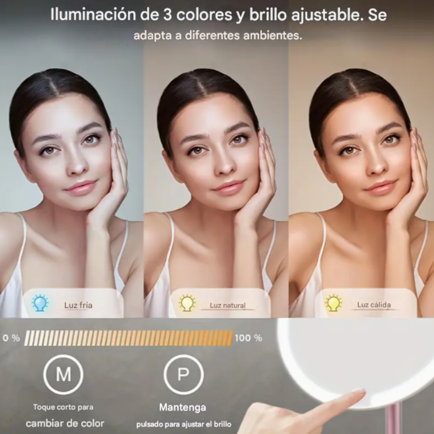 Espejo De Mano Led Con Soporte Para Celular