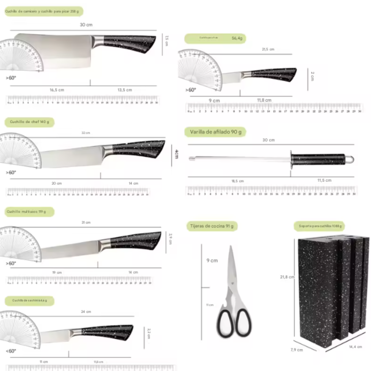 Juego de Cuchillos x7 piezas con muestrario