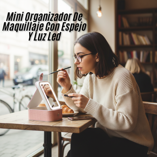 Mini Organizador De Maquillaje Con Espejo Y Luz Led