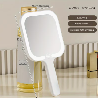 Espejo De Maquillaje Cuadrado Portátil Con Luces