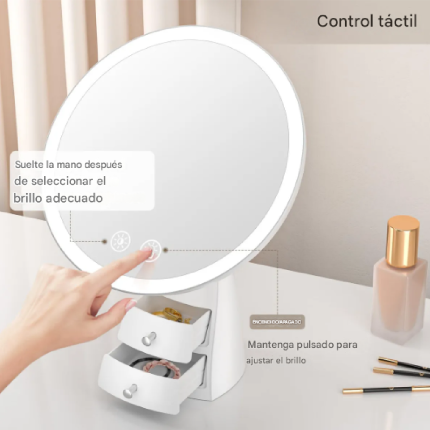 Espejo De Maquillaje Tocador Con Luces Y Cajones Recargable
