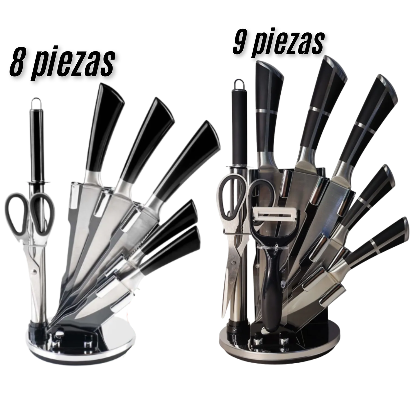 Set Cuchillos Cocina 8 o 9 Piezas Base Acero Inoxidable