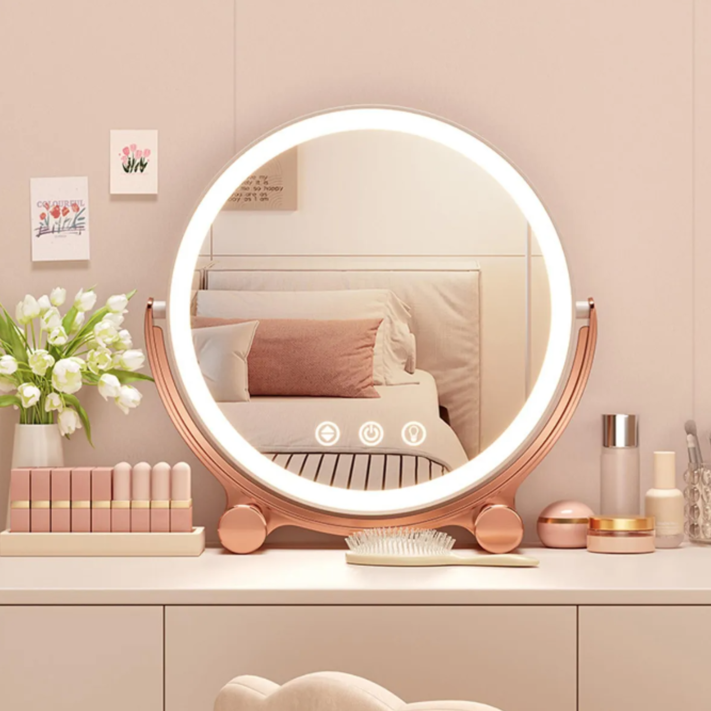 Espejo De Maquillaje Redondo con luz led