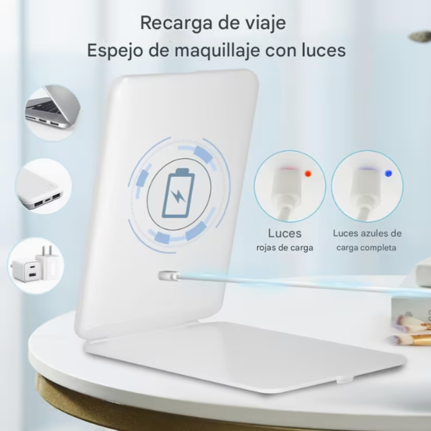 Espejo de Maquillaje Recargable para Viaje