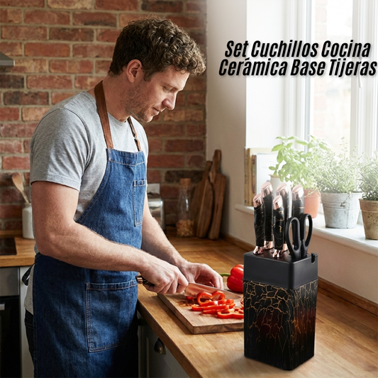 Set Cuchillos Cocina Cerámica Base Tijeras