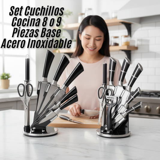 Set Cuchillos Cocina 8 o 9 Piezas Base Acero Inoxidable