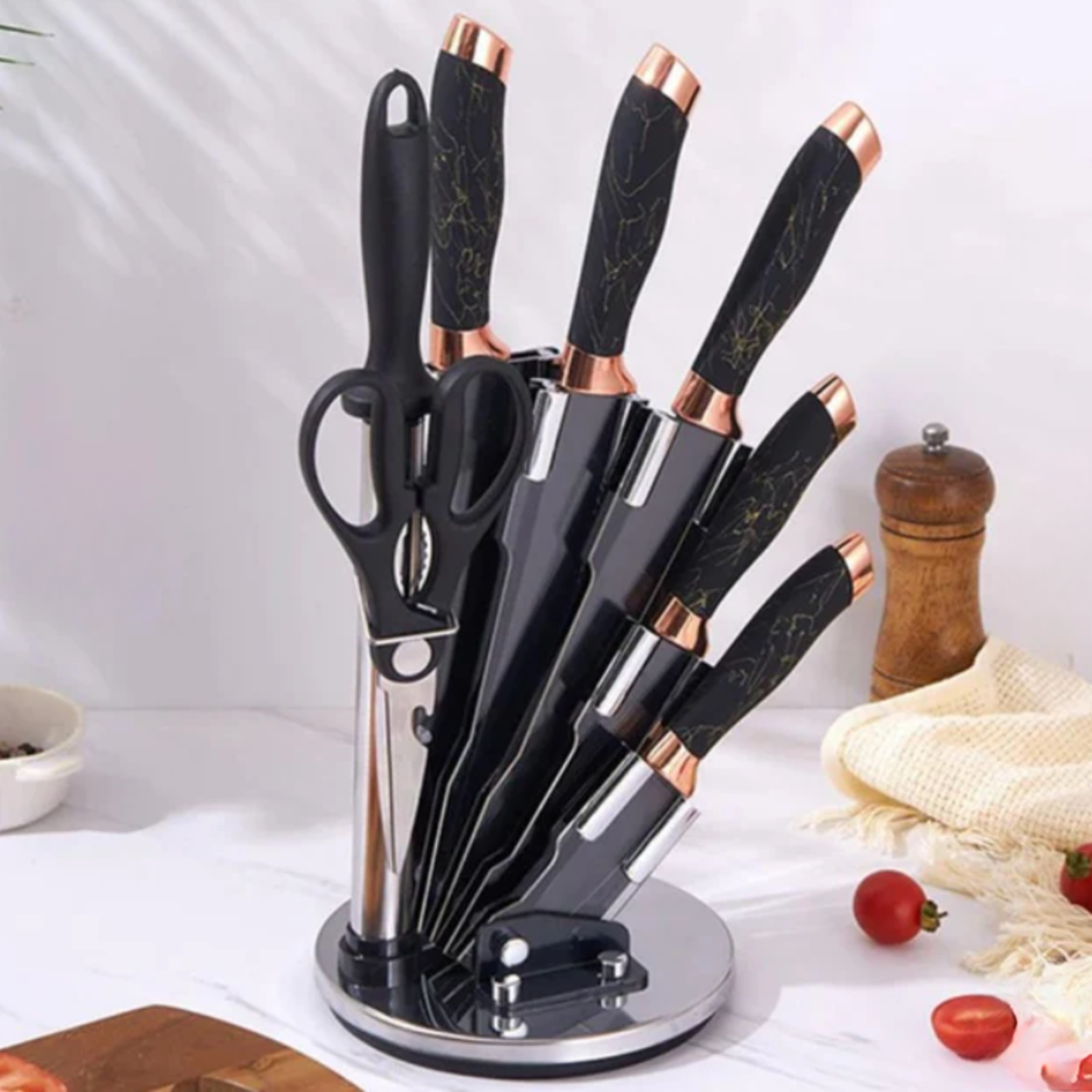 Set 8 piezas de cuchillo con tijera y afilador