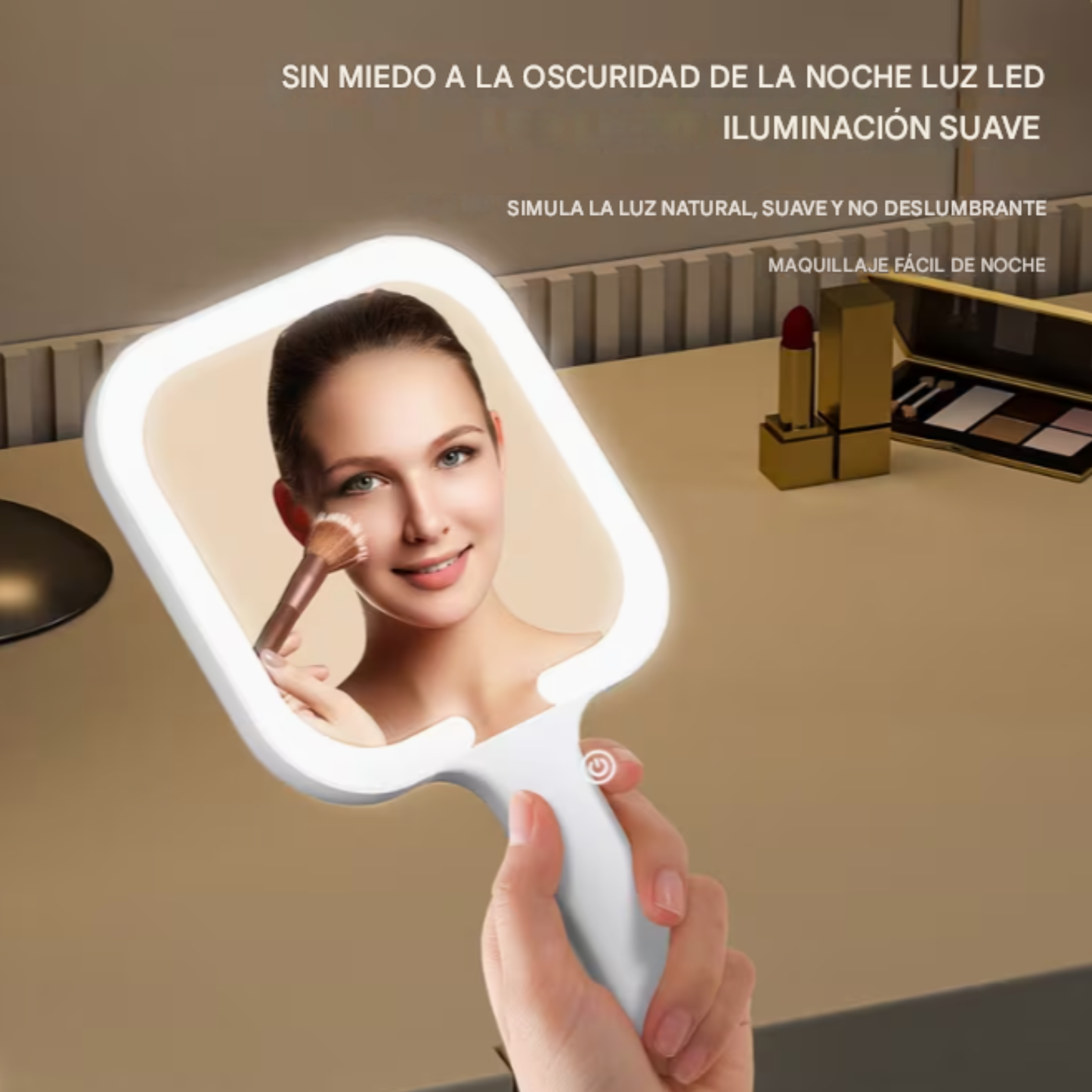 Espejo de maquillaje Redondo portátil con luces
