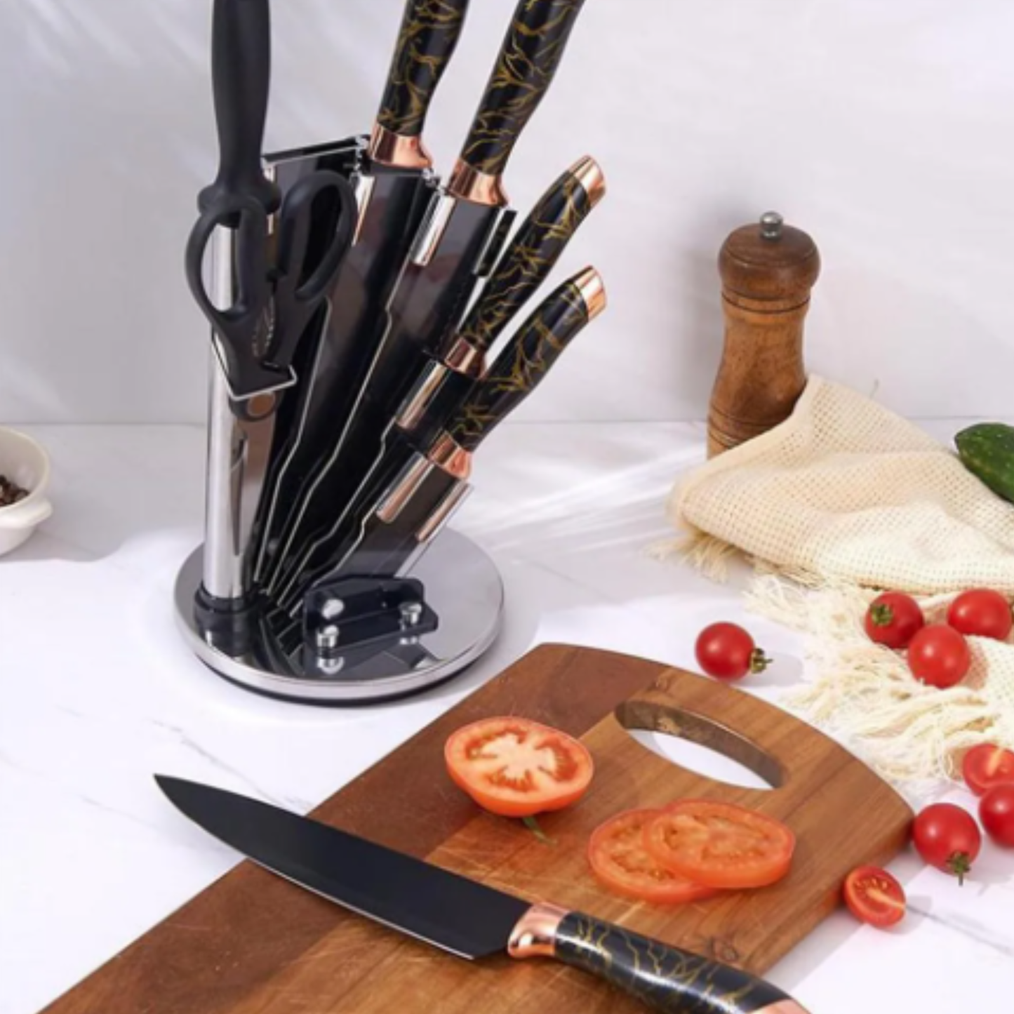 Set 8 piezas de cuchillo con tijera y afilador